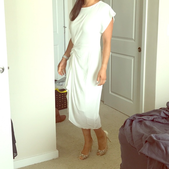white asymmetrical ruffle dress
